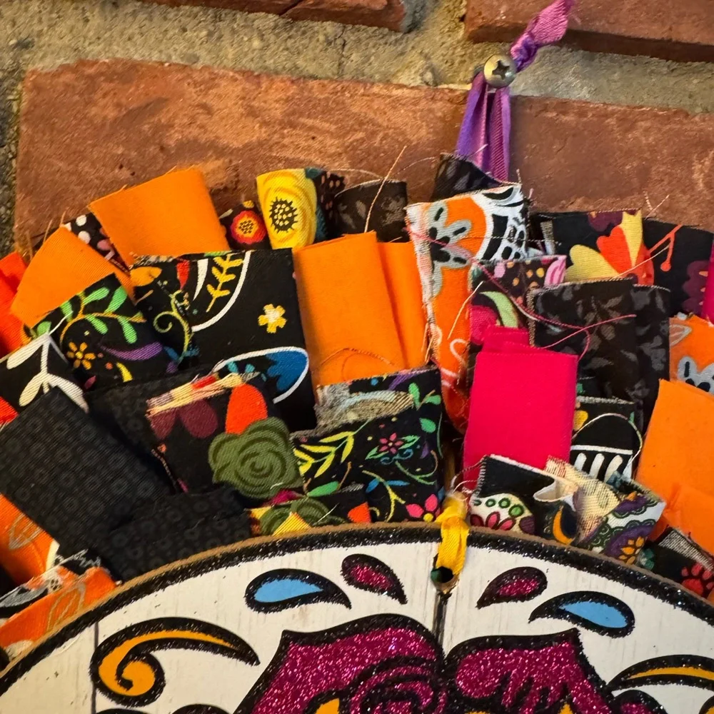 Day of the Dead Skull Halloween Rag Wreath